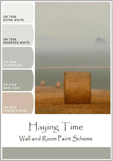 Haying Time Wall, Room or Decorator Paints - Use this color scheme or click through to find a matching palette of bold accent paints and accessory colors. And, you can also learn how easy it is to create your own custom, soft-tone wall, room or decorator paint schemes, with your own photos or digital images, Sherwin Williams' free ChipIt! Tool and a simple architects trick.